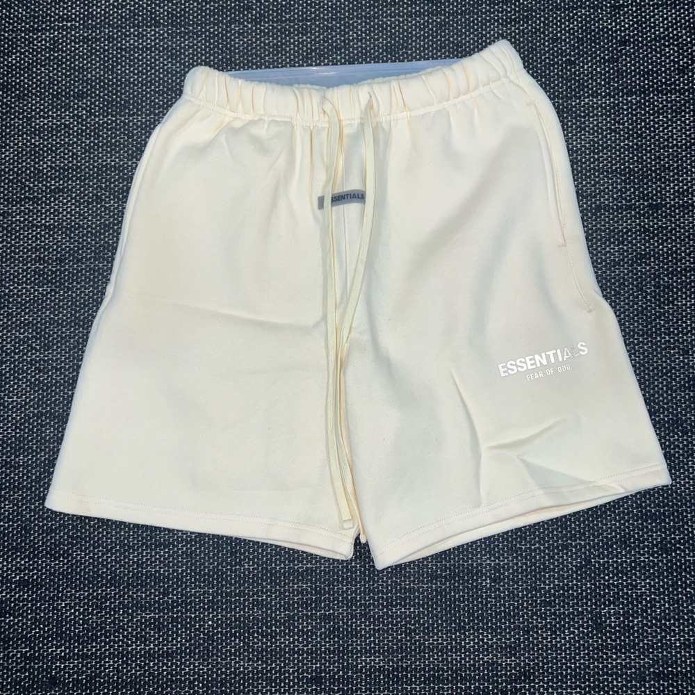 Essentials Athletic Cream Shorts with Elastic Waistband
